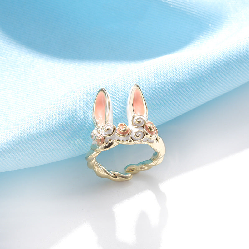 Rabbit Ear Oil Drop Ring | Metal Cartoon Women's Colour Ring