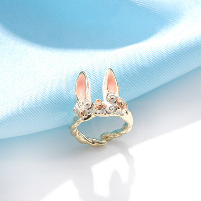 Rabbit Ear Oil Drop Ring | Metal Cartoon Women's Colour Ring