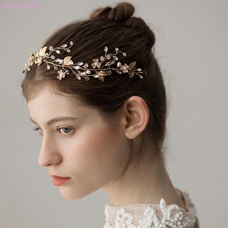 Crystal Branches Gold Leaf Headband | Alloy Diamond Natural Bridal