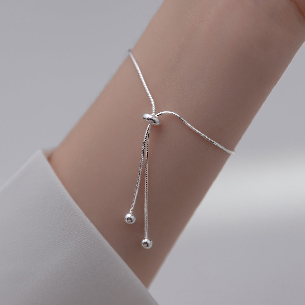 925 Silver Beads Snake Bone Adjustable Bracelet