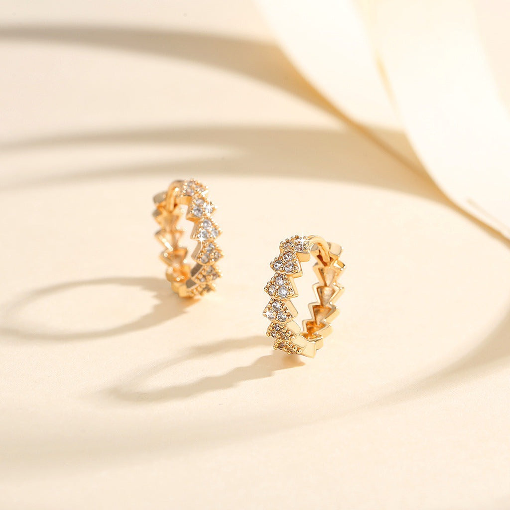 Gold Inlaid Zircon Stud Earrings | Copper All-Match European