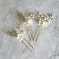 White Flower U-Shape Hairpins | Pearl 3-Set 10cm Gold Silver Rose