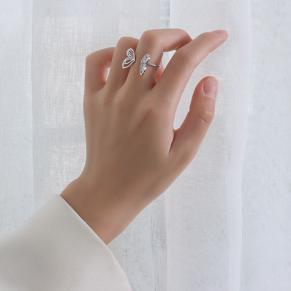 Hollow Butterfly Open Ring | Titanium Steel Women's Adjustable