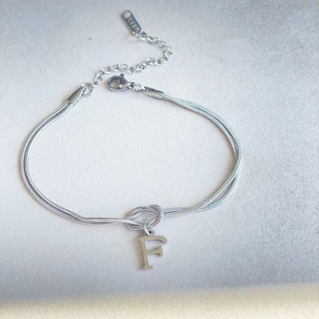 Initial Letter Love Knot Bracelet for Women | Gold Snake Chain