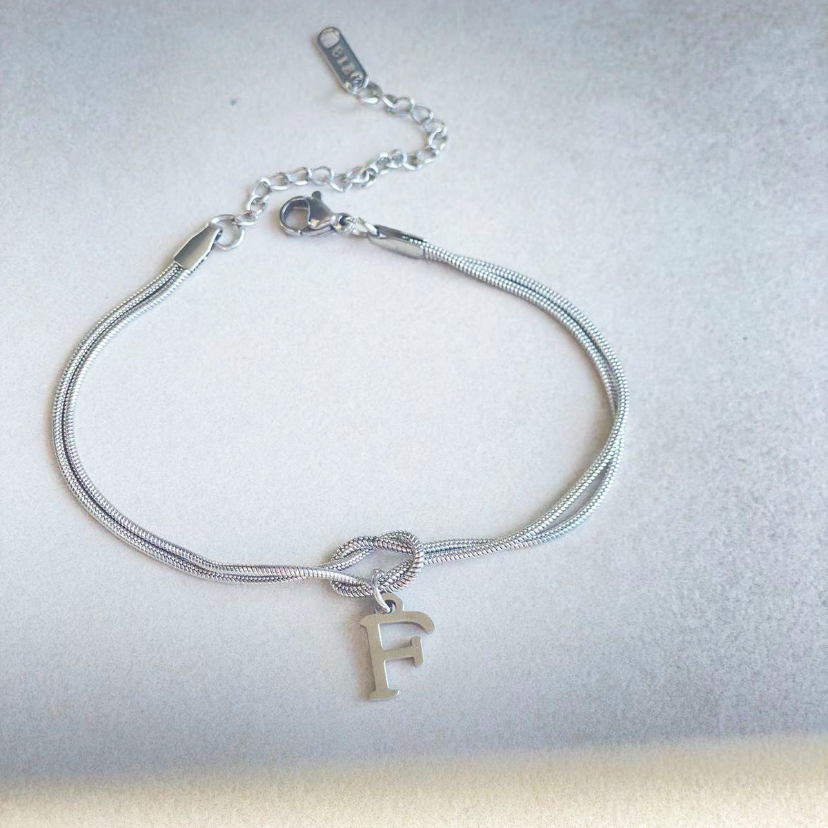 Initial Letter Love Knot Bracelet for Women | Gold Snake Chain