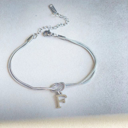 Initial Letter Love Knot Bracelet for Women | Gold Snake Chain