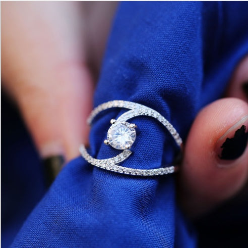 Zircon Curved Ring for Women | Copper Inlay
