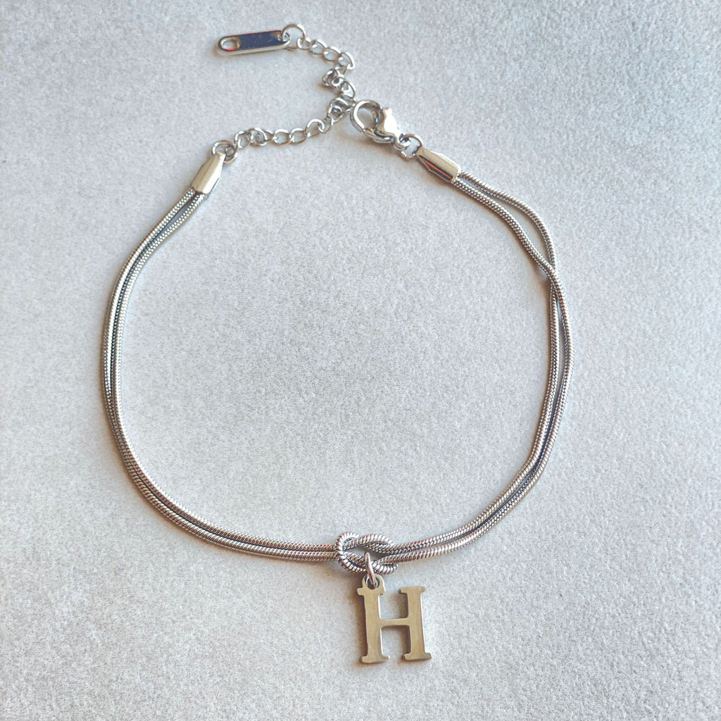 Initial Letter Love Knot Bracelet for Women | Gold Snake Chain