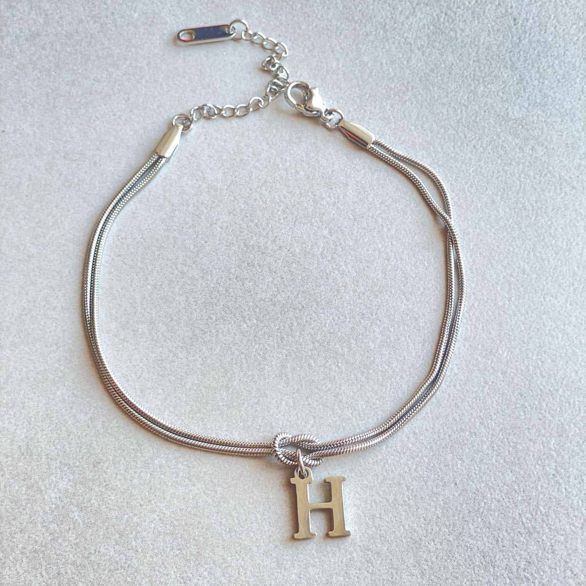 Initial Letter Love Knot Bracelet for Women | Gold Snake Chain
