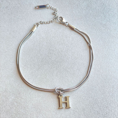 Initial Letter Love Knot Bracelet for Women | Gold Snake Chain