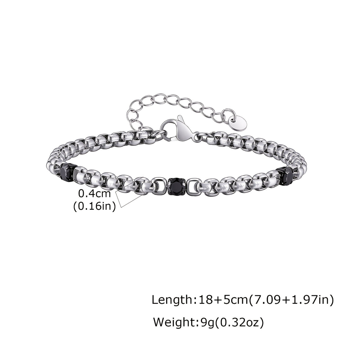 Black Zircon Square Curb Chain Bracelet for Men
