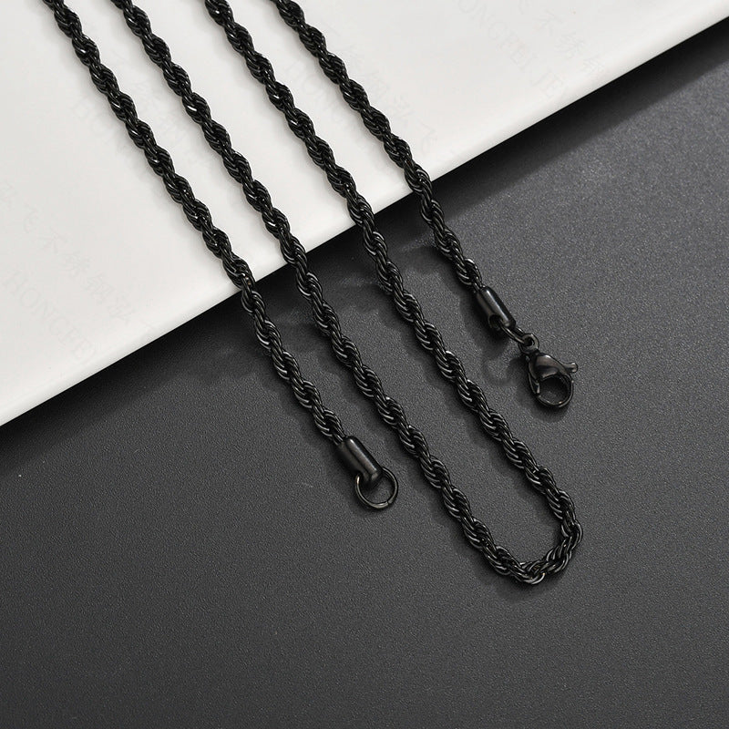 Hip Hop Twisted Rope Chain Necklace in Stainless Steel | Vacuum Plated Gold