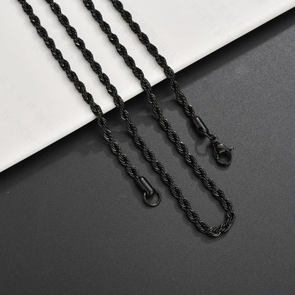 Hip Hop Twisted Rope Chain Necklace in Stainless Steel | Vacuum Plated Gold