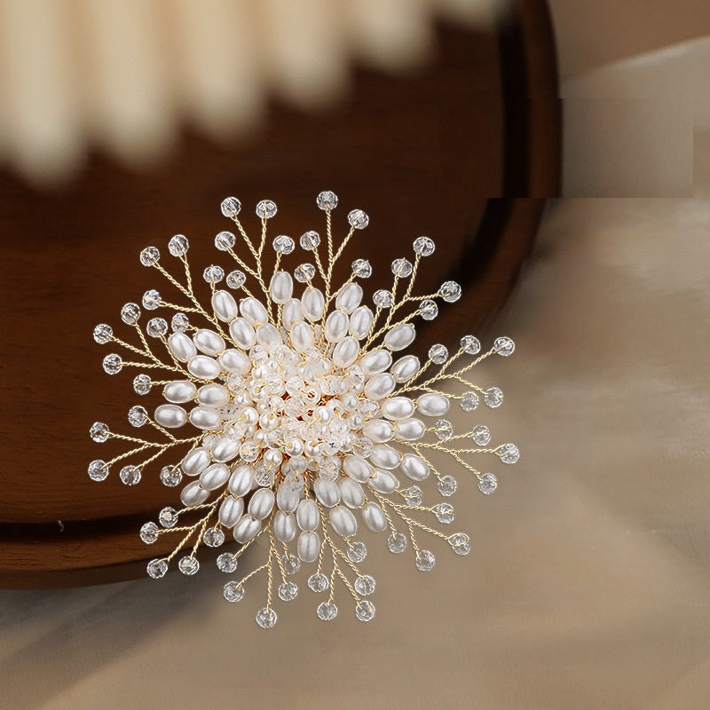 Pearl Snowflake Corsage Brooch | Copper Wire Korean Sequin