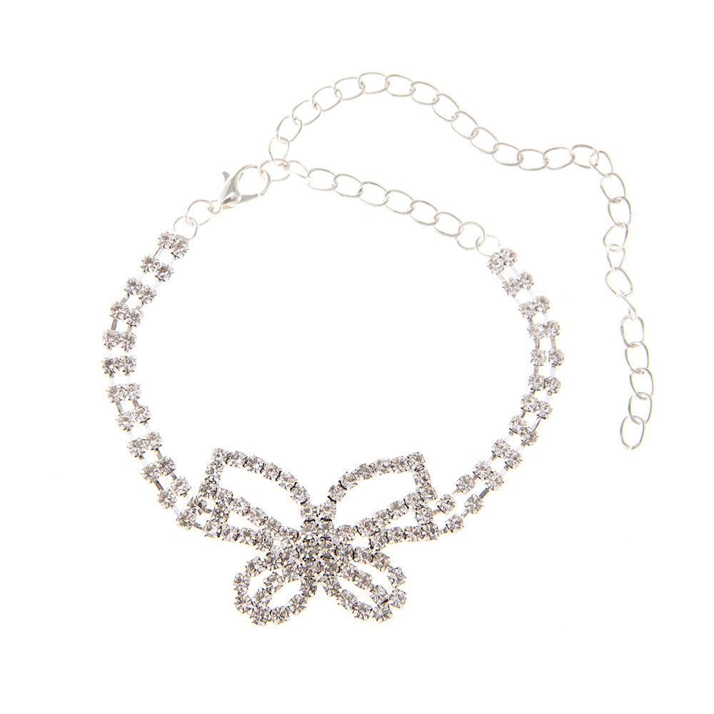 Full Diamond Butterfly Anklet | Alloy Multilayer Rhinestone Gold Silver