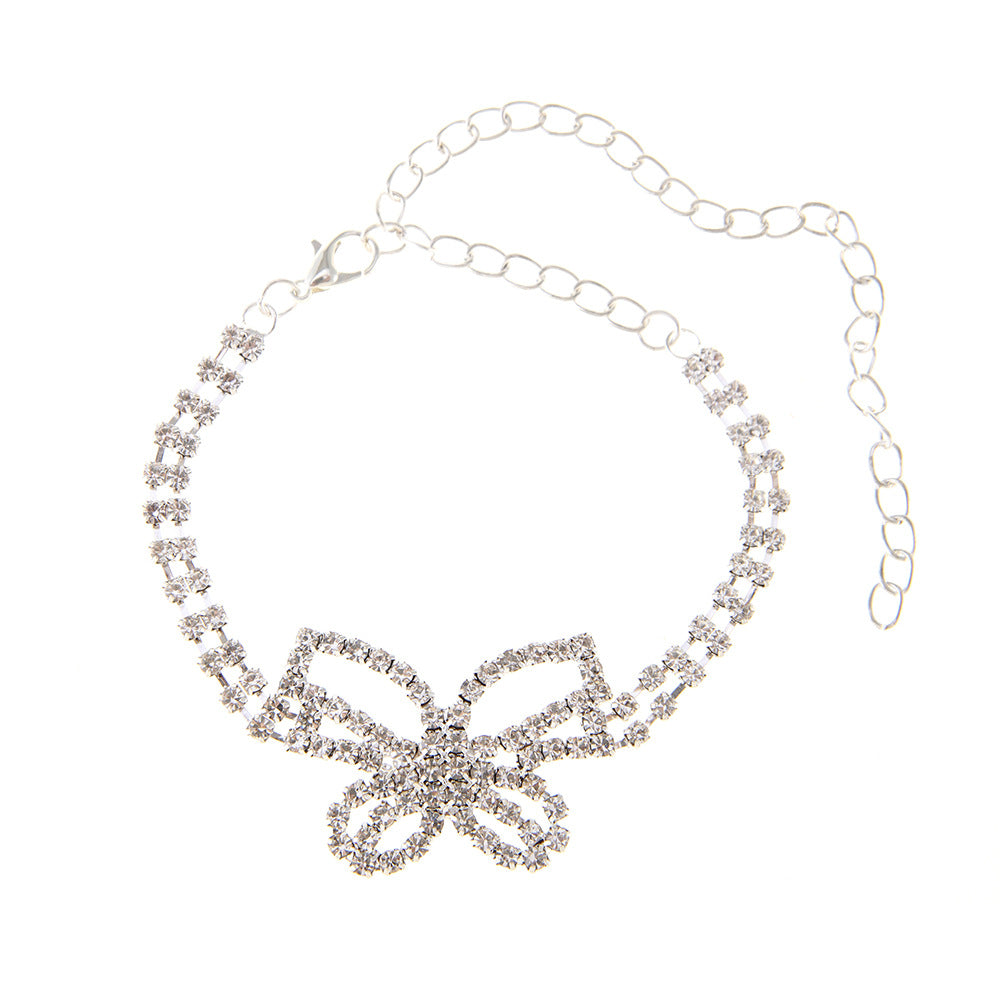 Full Diamond Butterfly Anklet | Alloy Multilayer Rhinestone Gold Silver