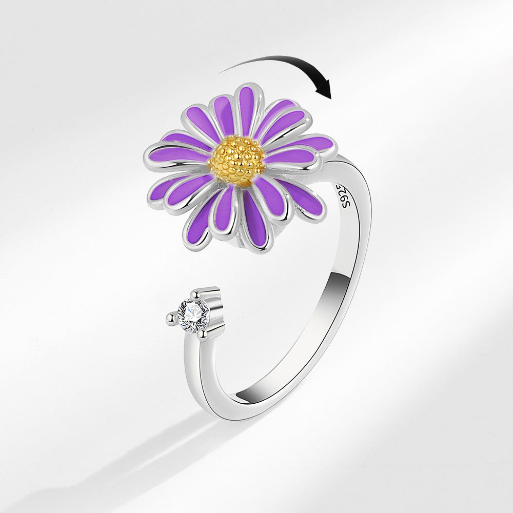 Purple Enamel Rotating Ring | Anti-Stress Copper Flower Design