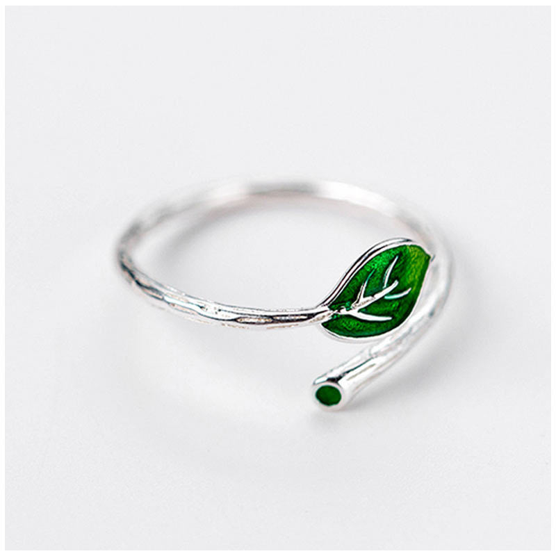 Green Leaf Branch Open Ring | Copper Korean Style Women's