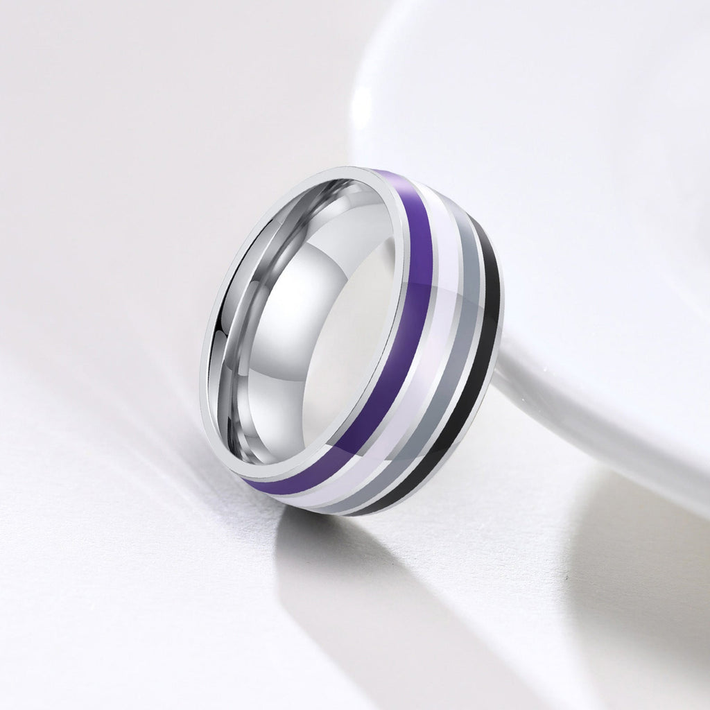 Rainbow Flag Titanium Steel Ring | 8mm Men's Colourful Band