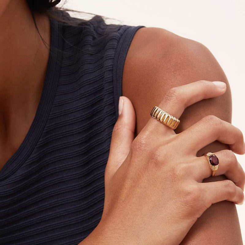 Fettuccine Croissant Ring | Gold Titanium Steel Silver Alloy