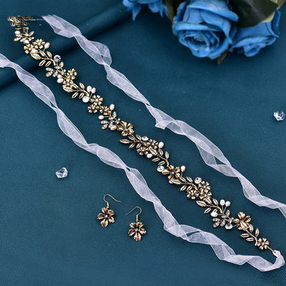 Freshwater Pearl Leaf Hair Band | Alloy Wave 41cm with Earrings