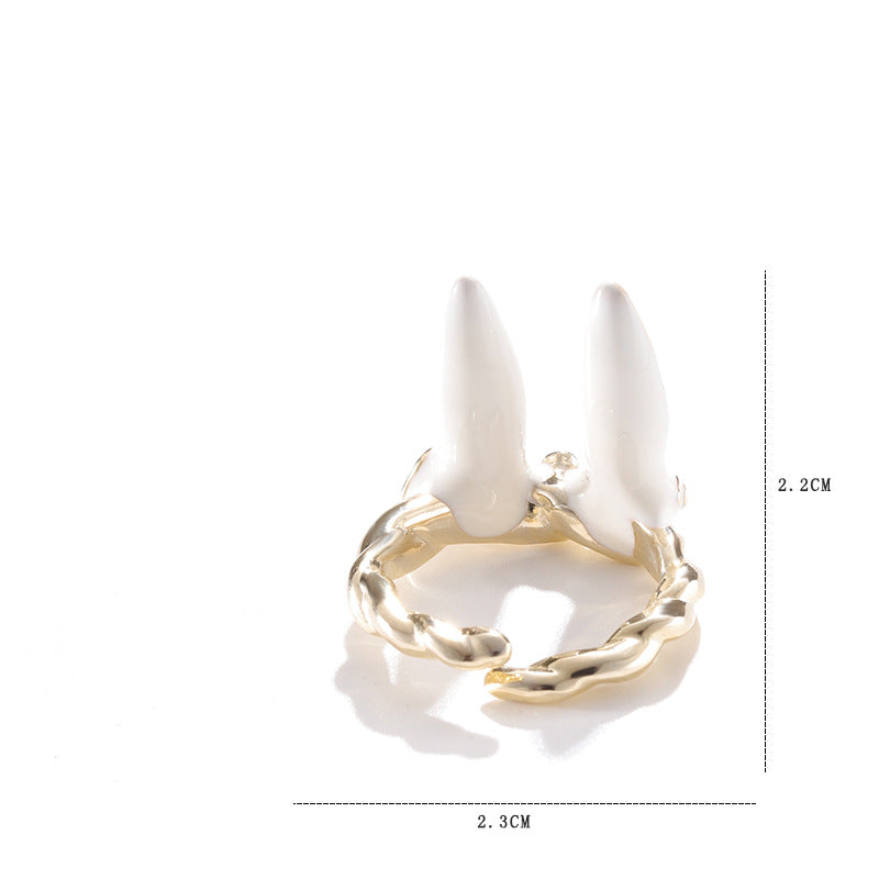 Rabbit Ear Oil Drop Ring | Metal Cartoon Women's Colour Ring