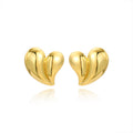Strovlin 18K gold glossy heart earrings with copper-plated simple love design, featuring a shiny, elegant jewelry piece.