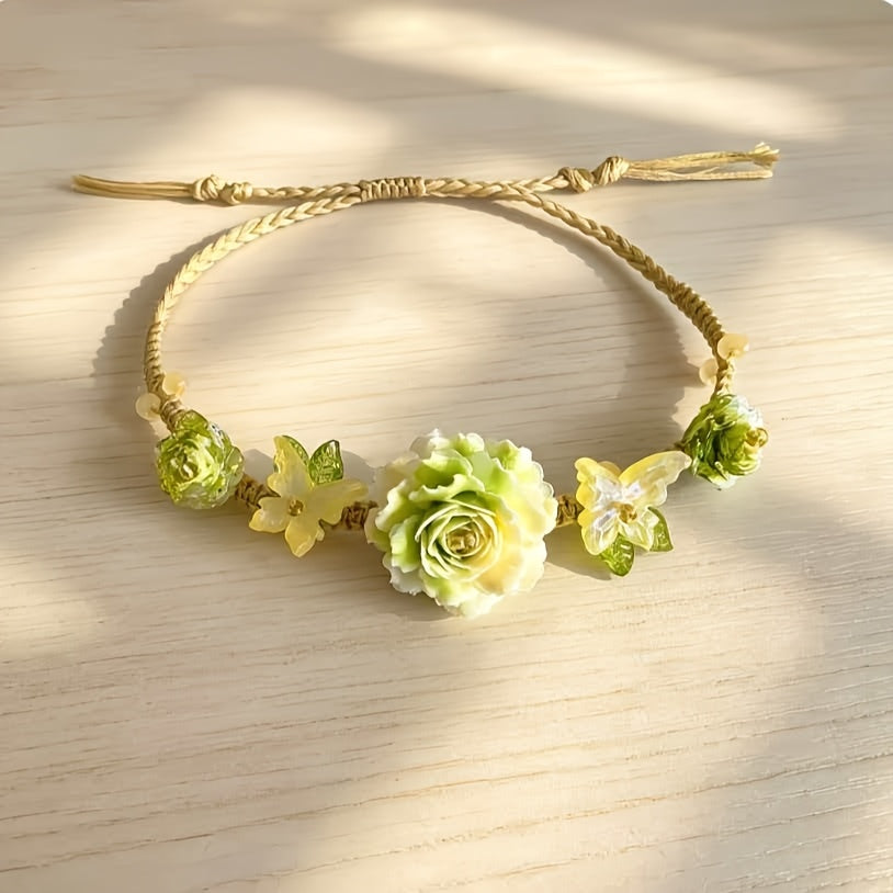 Two-Tone Rose Handwoven Resin Bracelet for Women | Sweet Gift