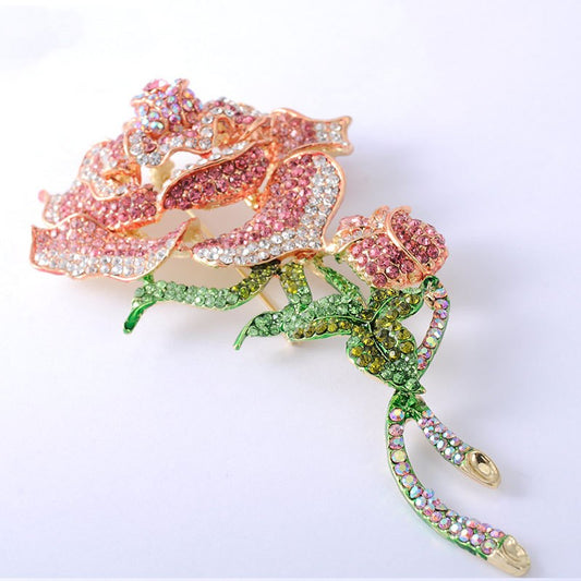 Rose Brooch | Alloy Diamond Setting Pink European Style