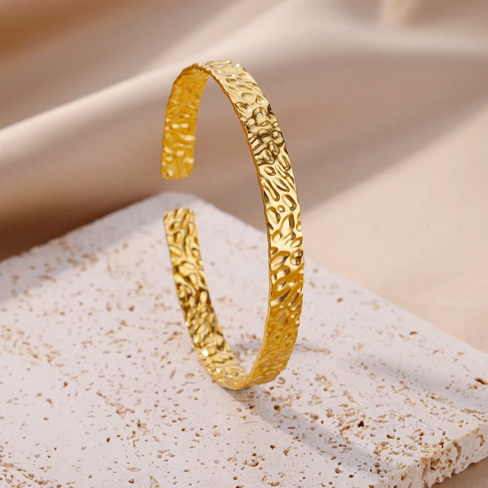 Pleated Pattern Open Bracelet for Women in Stainless Steel