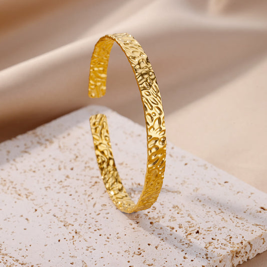 Pleated Pattern Open Bracelet for Women in Stainless Steel