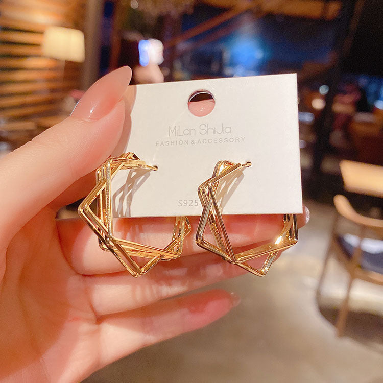 Geometric Irregular Gold Earrings | Alloy High Atmosphere 3.7cm