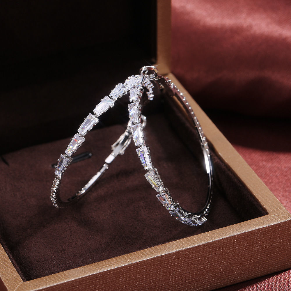S925 Hollow Zircon Big Earrings | Copper Vintage White Gold