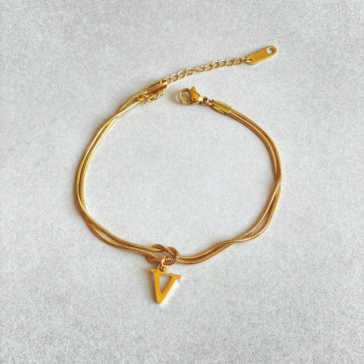 Initial Letter Love Knot Bracelet for Women | Gold Snake Chain