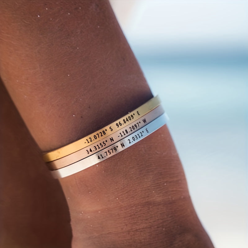 Custom Engraved Open Bangle Couple Bracelet 2