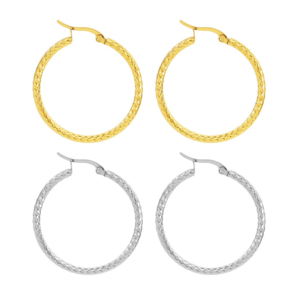 18K Gold Emboss Round Earrings | Titanium Steel Fashion OL