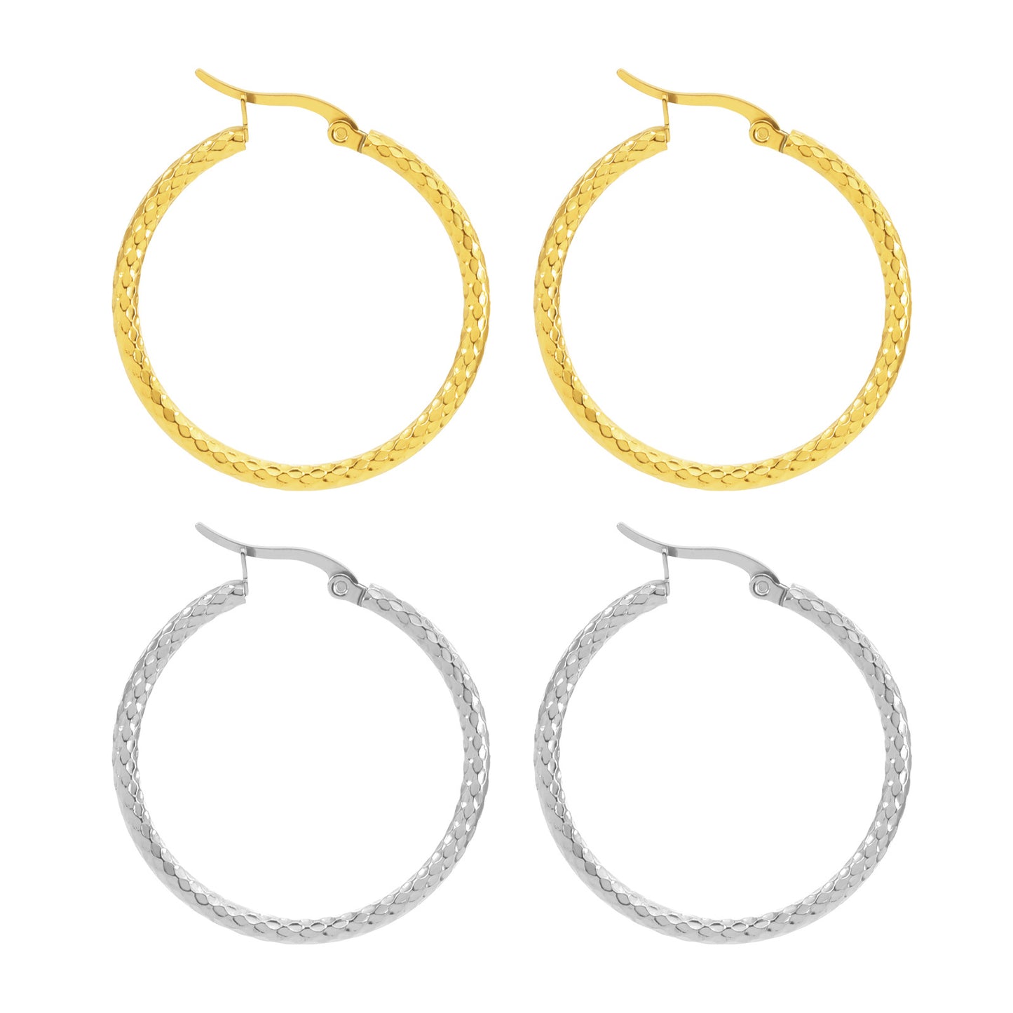 18K Gold Emboss Round Earrings | Titanium Steel Fashion OL