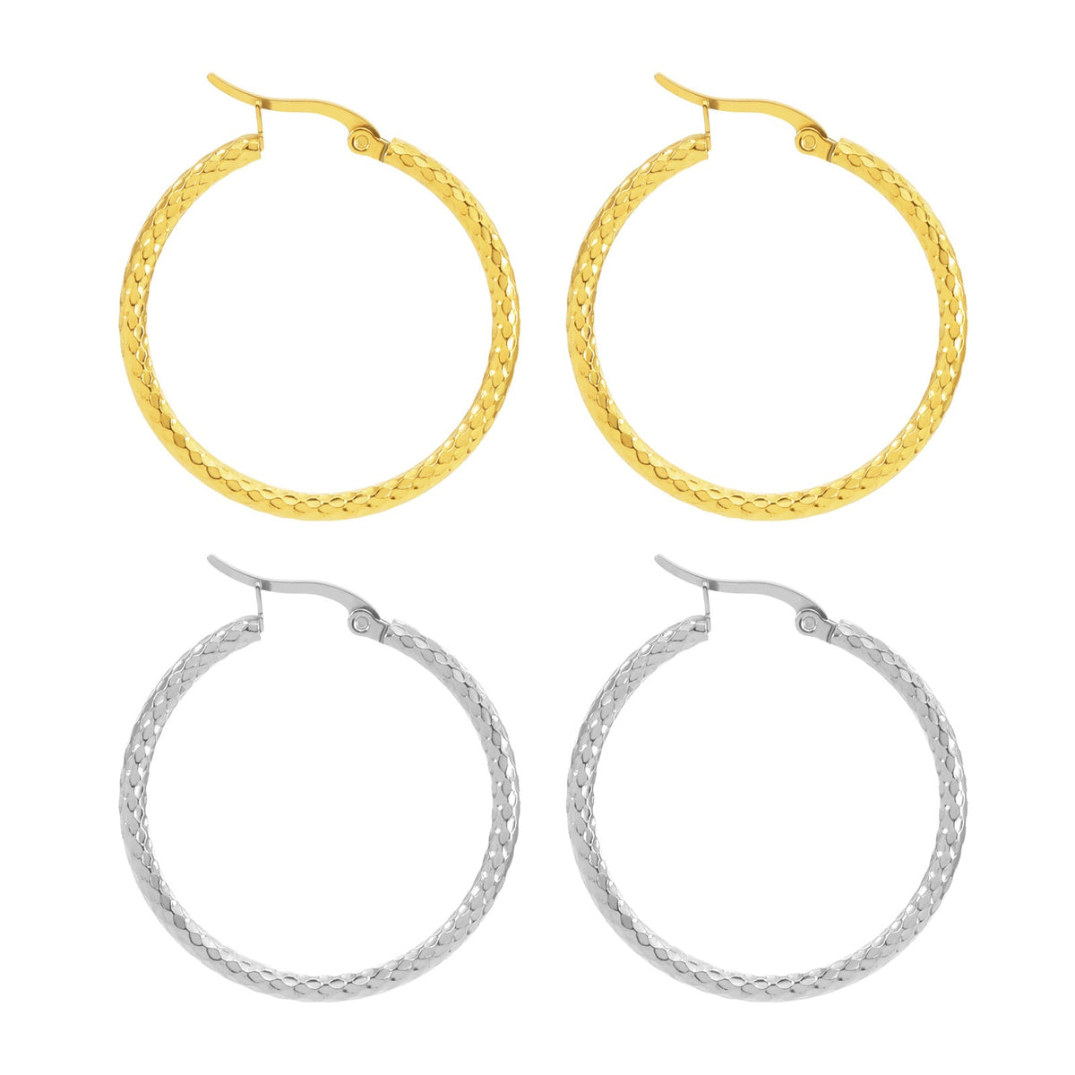 18K Gold Emboss Round Earrings | Titanium Steel Fashion OL
