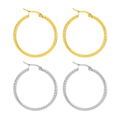 18K Gold Emboss Round Earrings | Titanium Steel Fashion OL