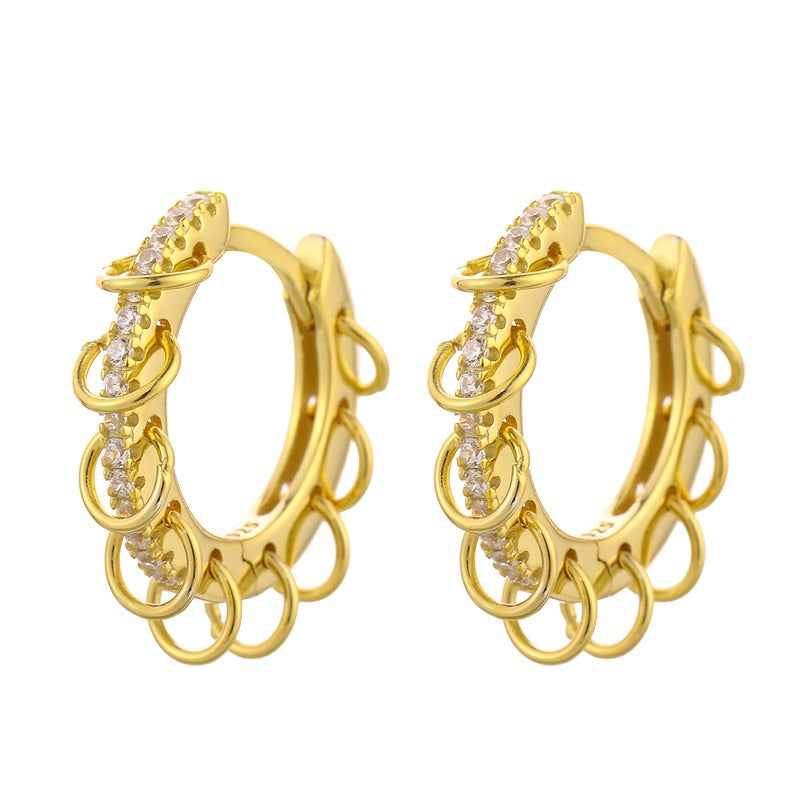 Korean Diamond Embedded Earrings | Copper Gold Silver Versatile