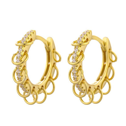 Korean Diamond Embedded Earrings | Copper Gold Silver Versatile