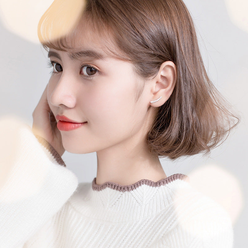 S925 Silver Rhinestone Straight Ear Studs | Silver and Rose Gold