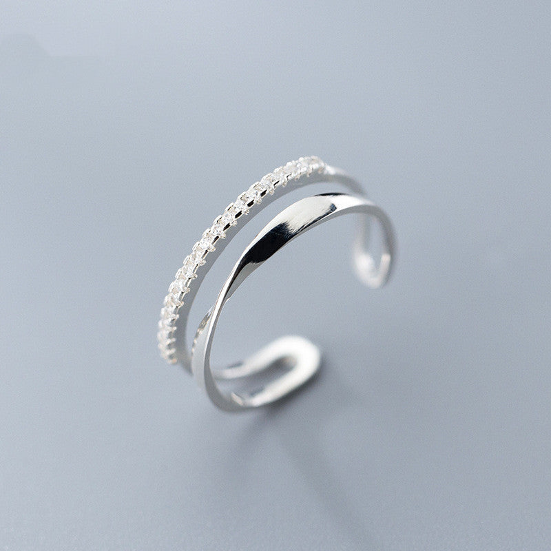 Twisted Double Row Zircon Adjustable Ring for Women