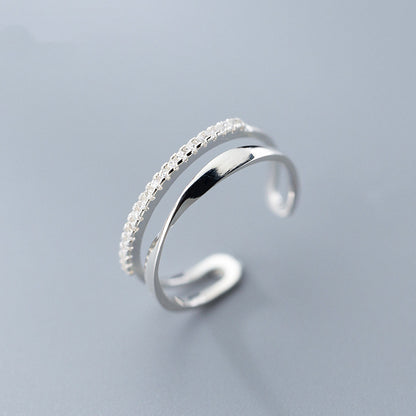 Twisted Double Row Zircon Adjustable Ring for Women