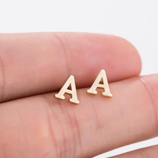 Stainless Steel Letter Stud Earrings | Electroplated Individually Packed