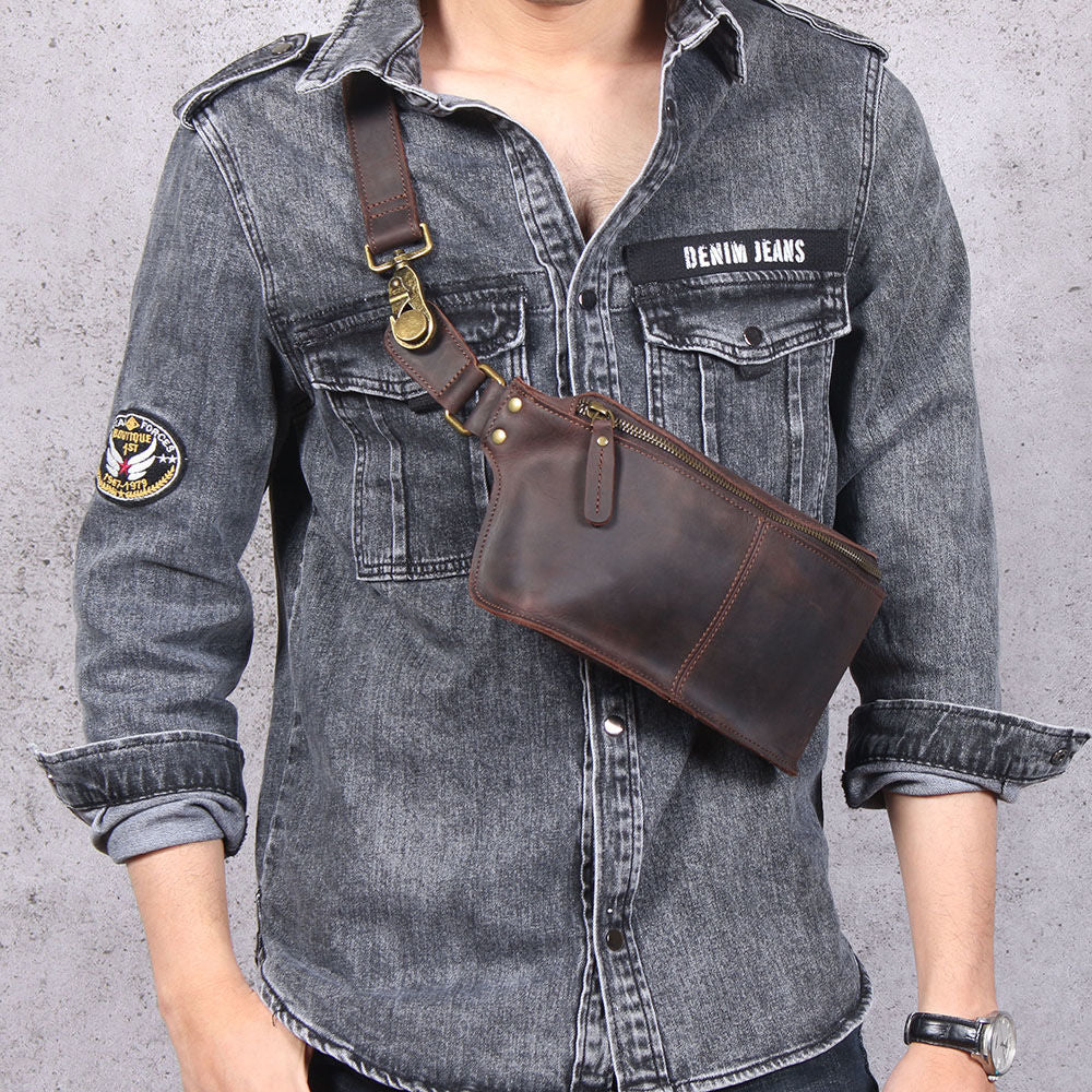 Vintage Minimalist PU Leather Chest & Shoulder Bag for Men