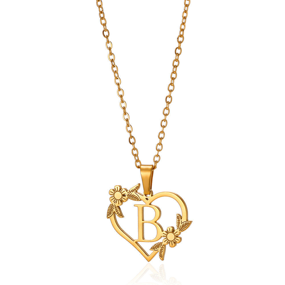 18K Gold Plated Hollow Heart and Flower Pendant Necklace
