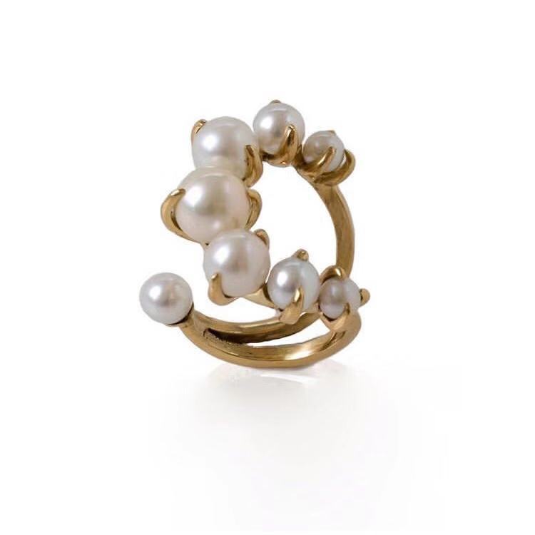 Crescent Pearl Zircon Ring