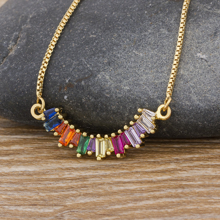 Geometric Rainbow Zircon Pendant Necklace for Women