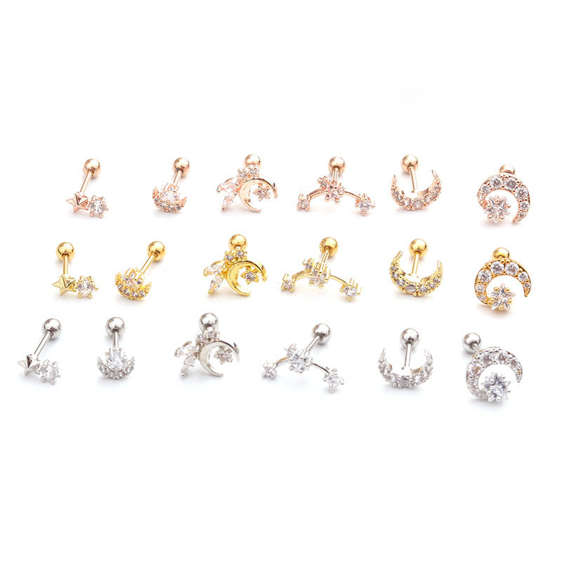 Double Head Screw Earrings | Metal Zircon Inlaid 6 Styles